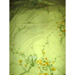 Vintage 60s Morgan Jones TWILITE Full Fitted Sheet Yellow Floral Love Birds USA